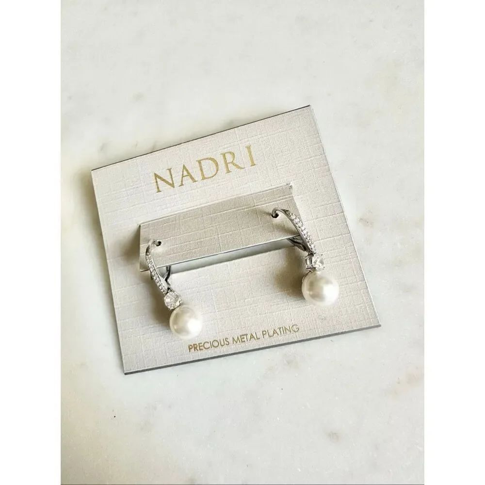 Nadri - precious metal plating, cubic zirconia, and freshwater pearl dangle earr